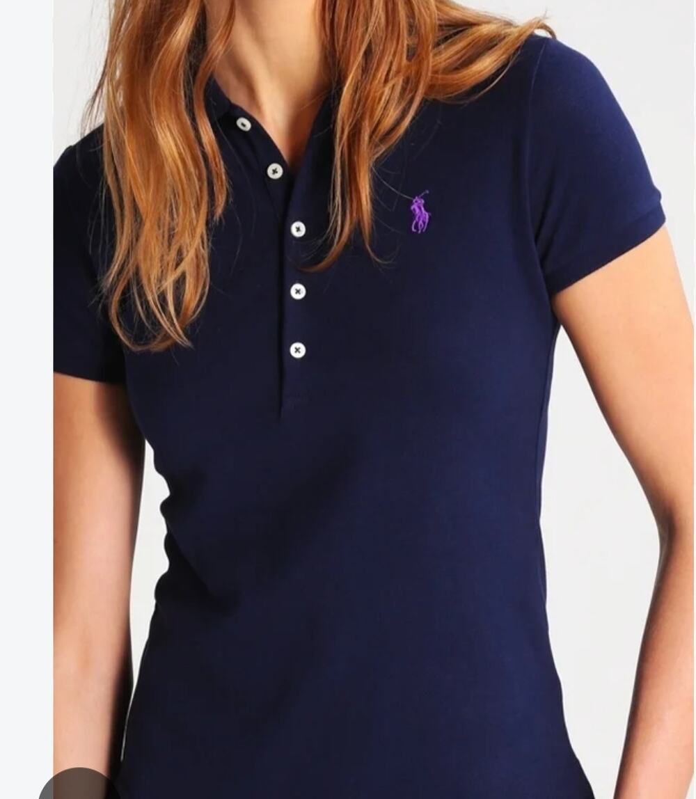 5847) Polo Ralph Lauren Women Navy Blue Puma Cotton Slim Fit Stretch Shirt Small